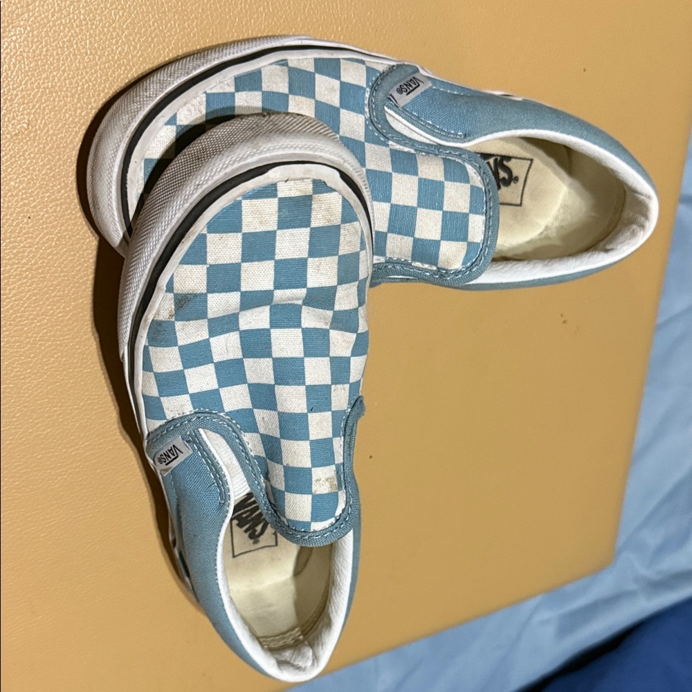 Vans Kids Sky Blue Checkered Slip-On Sneakers